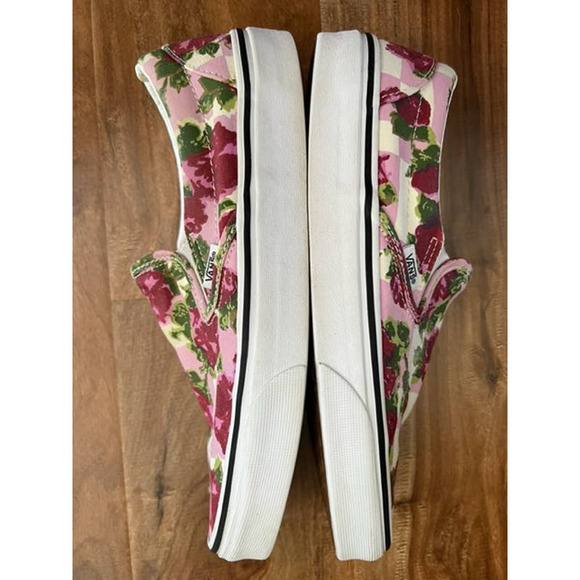 Vans Classic Slip On Rose Floral Checkerboard Shoes - Picture 5 of 8